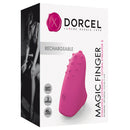 Dorcel Magic Finger Rechargeable Vibrator Pink packaging featuring the pink clitoral stimulator with textured surface.