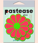 Daisy Neon Green & Glow in the Dark Neon Pink Petal Pasties by Pastease® in packaging - vibrant festival nipple covers.