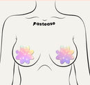 Dreamy Pastel Celestial Stars Petal Breast Pasties on a whimsical body illustration with pastel colors.