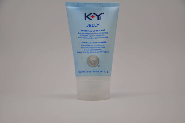K-Y Brand Jelly 4 oz personal lubricant tube, water-based, gentle, fragrance-free formula for intimacy and comfort.