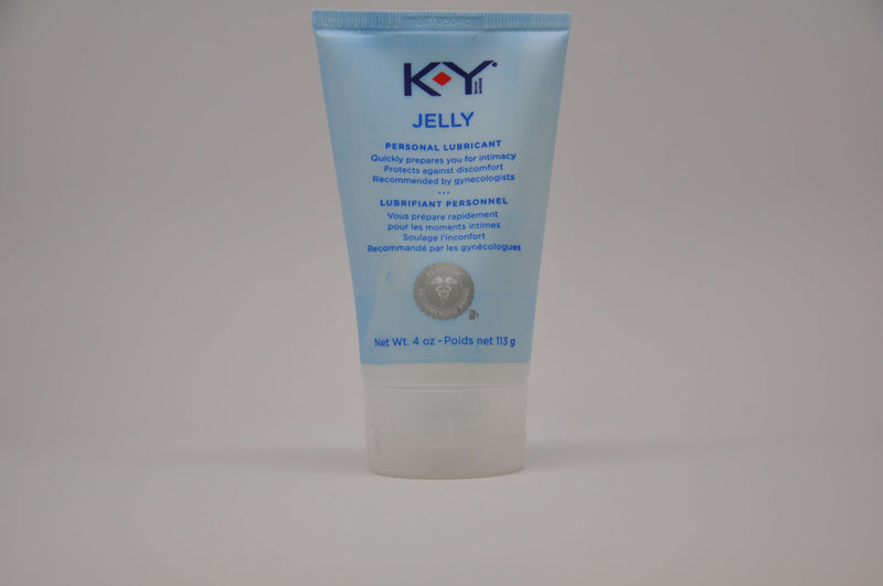 K-Y Brand Jelly 4 oz personal lubricant tube, water-based, gentle, fragrance-free formula for intimacy and comfort.