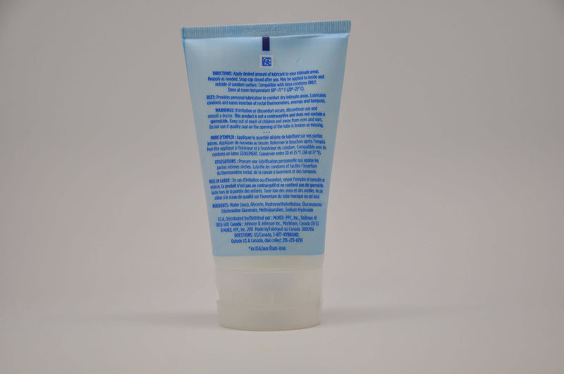 K-Y Brand Jelly 4 oz personal lubricant tube, back view showing usage instructions and ingredients.