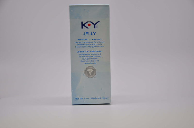 K-Y Brand Jelly 4 oz personal lubricant tube, water-based, fragrance-free, safe for intimacy and vaginal dryness.