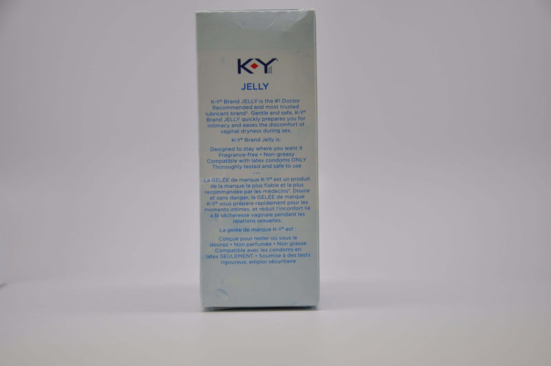 K-Y Brand Jelly 4 oz lubricant tube packaging displaying product information and usage instructions.