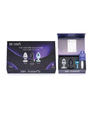 Dr Tush's Venture Collection Anal Plug Set Small packaging with three anal plugs, featuring glass, silicone vibrating, and metal options.