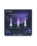 Dr Tush's Sacred Glass Rose Anal Plug Set featuring the Simple, Beaded, and Spiral designs for sensual exploration.