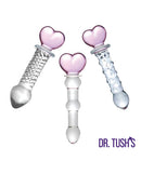 Dr Tush's Hearts of Pleasure Collection Anal Plug Set Glass featuring three elegant borosilicate glass pieces.
