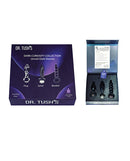 Dr Tushs Dark Curiosity Collection Anal Plug Set Glass featuring three elegant plugs in a stylish box.