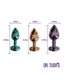 Dr Tush's Dragon Pearls Collection Anal Plug Set Metal size comparison of three faceted plugs.
