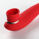 Destiny Red Sucking Clitoral Stimulator with suction cup and controls for enhanced pleasure.