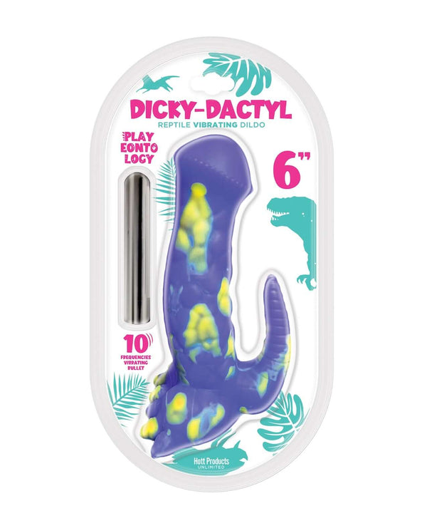 Playeontology DickyDactyl 6" Dinosaur-Shaped Vibrating Dildo in Packaging - Phthalate-Free Ultra Soft Silicone