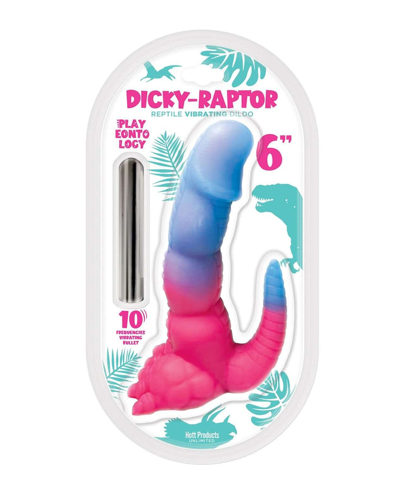 Playeontology Series 6" Dicky Raptor Vibrating Dildo in Packaging - Phthalate-Free Ultra Soft Silicone Dinosaur Vibrator