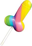Hott Products Rainbow Cock-Pop Lollipop Display 12 Pieces colorful penis-shaped lollipop on a stick.