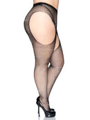 Casey Rhinestone Fishnet Suspender Pantyhose Queen Black showcasing a glamorous fishnet design with rhinestone accents.