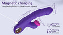 Sweet Heart Thrusting & Tapping Vibrator Purple with magnetic charging and detailed size specifications.