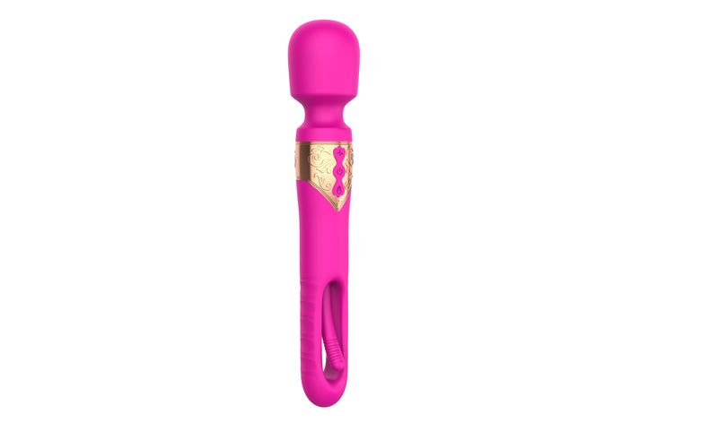 Pixie Dual Function Vibrating Wand Massager for G-spot and C-spot stimulation in bright pink with ergonomic design