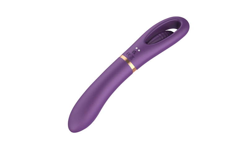 Trixie Dual Function Vibrator in purple with flicking function, 10 vibration modes, waterproof, rechargeable, made from body-safe silicone.