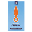 Emojibator Cheeky Vibrating Butt Plug packaging featuring a sleek design and body-safe materials.