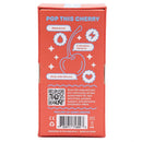 Emojibator Cherry Rechargeable Vibrator packaging displaying features like waterproof, body-safe silicone, and 9 vibration patterns.
