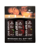 Earthly Body Holiday Massage Oil Gift Set 2 Oz featuring three festive massage oils in a gift box.