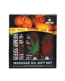 Earthly Body 2026 Holiday Massage Oil Gift Set 2 oz Box of 3 featuring three scented oils in a festive package.