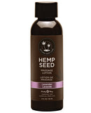 Earthly Body Hemp Seed Massage Lotion 2 oz Lavender in a sleek bottle, perfect for luxurious massages.