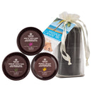 Earthly Body Massage Candle Trio 2 Oz featuring three scented massage candles in elegant packaging.
