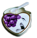 Earthly Body Candle 3-in-1 Heart Edible Grape 4.7 Oz in heart-shaped tin with grape design.