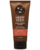 Earthly Body Hand & Body Lotion 7 oz Tube Isle of You in a brown tube with hemp seed formula for hydration.