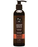 Earthly Body Hemp Seed Massage Lotion 8 oz Isle of You bottle, nourishing skin with natural oils for a relaxing experience.