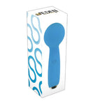 Petites Lil Exclaim Mini Wand Vibrator Blue in its stylish packaging against a bright background.