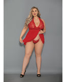 Euphoria Shorty Babydoll & Open Panty Red Queen in bold red with lace, featuring a halter neckline and matching panty.