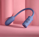 Gender X Egg-Streme Rechargeable Silicone Egg Blue on a pink background, featuring buttons for various vibration modes.