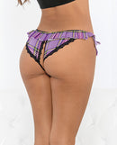 Escante Skirted School Girl Crotchless Panty Purple and Pink shown from the back, highlighting playful design and details.