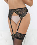 Escante Lace Romance Garter Belt Black Large showcasing delicate lace and a vintage-inspired design in elegant lingerie.