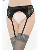 Escante Satin and Lace Garter Belt Black Small featuring satin and lace design with garters and stockings.