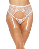 Escante Evelyn Lace Garter Belt White Large featuring delicate lace and adjustable straps, perfect for lingerie styling.