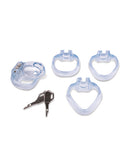 Lockmaster 3.5 Inch Side Lock See Thru Chastity Cage Clear with key and multiple rings.