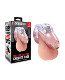 Lockmaster 3.5 Inch Side Lock See Thru Chastity Cage Clear packaging and product display with see-through design.