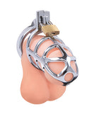 Lockmaster 3.75 Inch Stainless Steel Prisoner Cock Cage with secure lock and sleek design.
