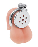 Lockmaster Stainless Steel Flat Inverted Chastity Cage for discreet restraint and containment.