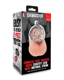 Lockmaster Inverted Micro Chastity Cage with Urethral Straw packaging showcasing its design and features.