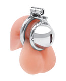 Lockmaster Stainless Steel Inverted Micro Chastity Cage for serious chastity play and maximum restraint.