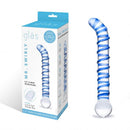 Mr Swirly 6.5 inches Glass G-Spot Dildo in packaging with a unique spiral design for targeted pleasure.