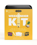 Kama Sutra Weekender Vibe Kit package with coconut pineapple theme, featuring mini bullet vibe and sensual essentials, yellow box design.