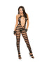 Black Striped Bodystocking by Elegant Moments with Opaque and Diamond Net Design, Open Crotch Lingerie for Women.