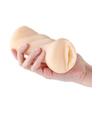 Barely Legal Regina Stroker held in hand, realistic texture, designed for intense pleasure and stimulation, vanilla color.