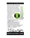 Evolved Luminous Anal Plug Large Green packaging details, showcasing glowing features and product specs.