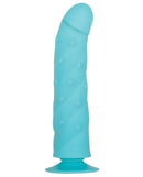 Evolved Love Large Suction Cup Dildo Blue in a vibrant blue color with a lifelike texture and suction base.