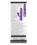 Evolved Tilt O Whirl Dual Stim Rabbit Vibrator Purple with spinning clitoral stimulator and waving shaft.